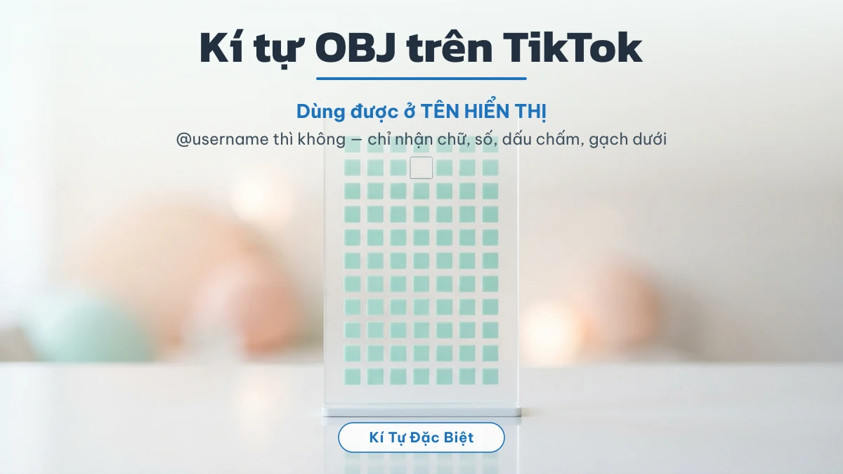 Kí tự OBJ trên TikTok dùng được ở tên hiển thị, không dùng được ở username