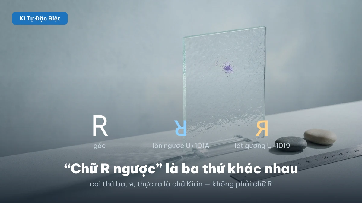 Chữ R ngược ᴚ lộn ngược và ᴙ lật gương khác nhau thế nào