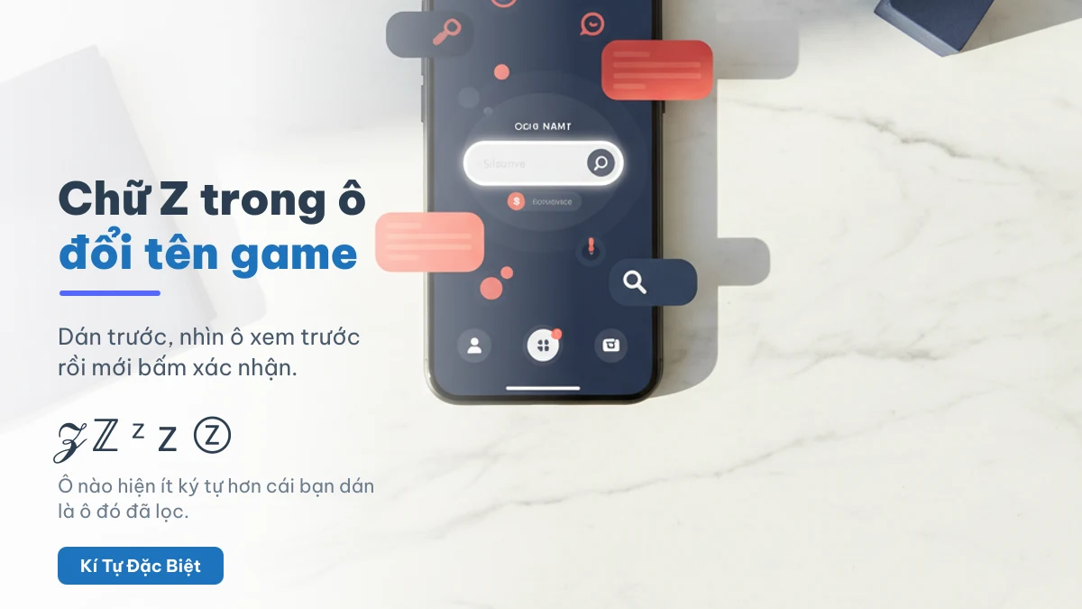 Chữ Z kiểu dán vào ô đổi tên game trên điện thoại