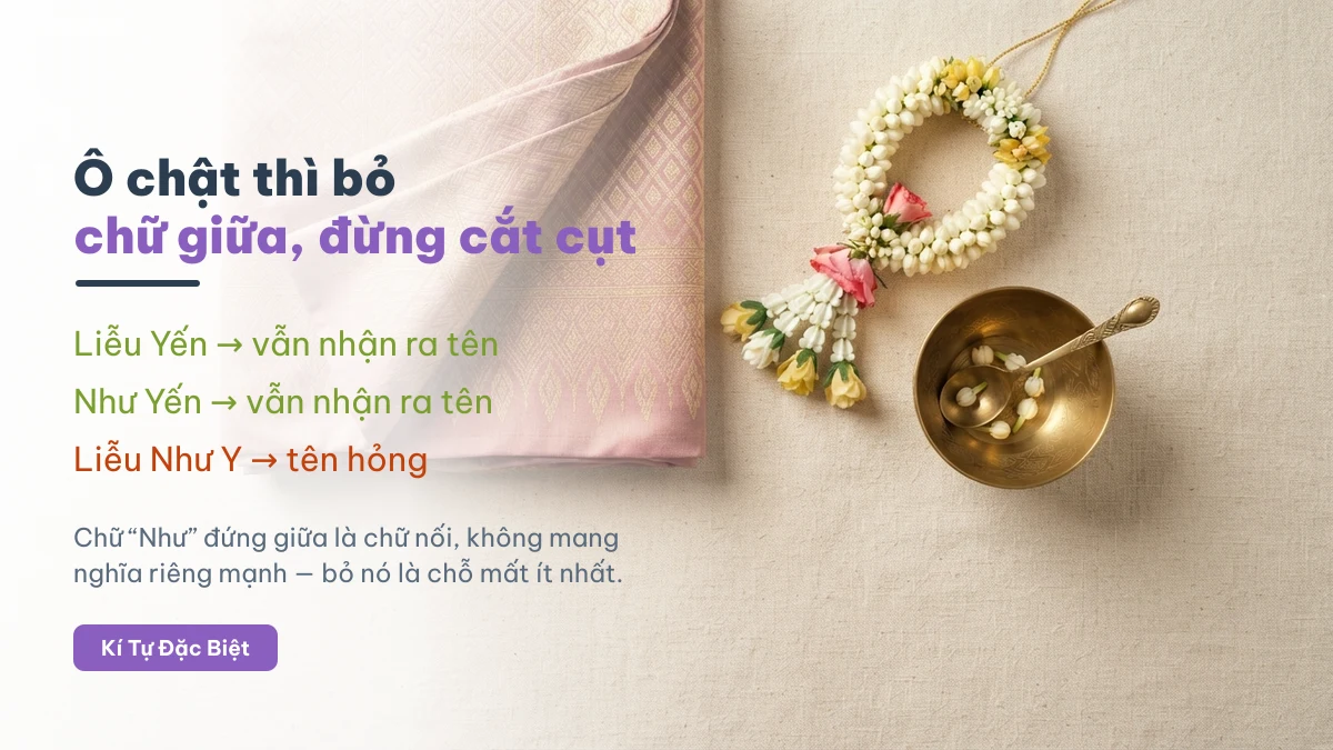 Ô đổi tên chật thì bỏ chữ giữa của tên Liễu Như Yến, đừng cắt cụt