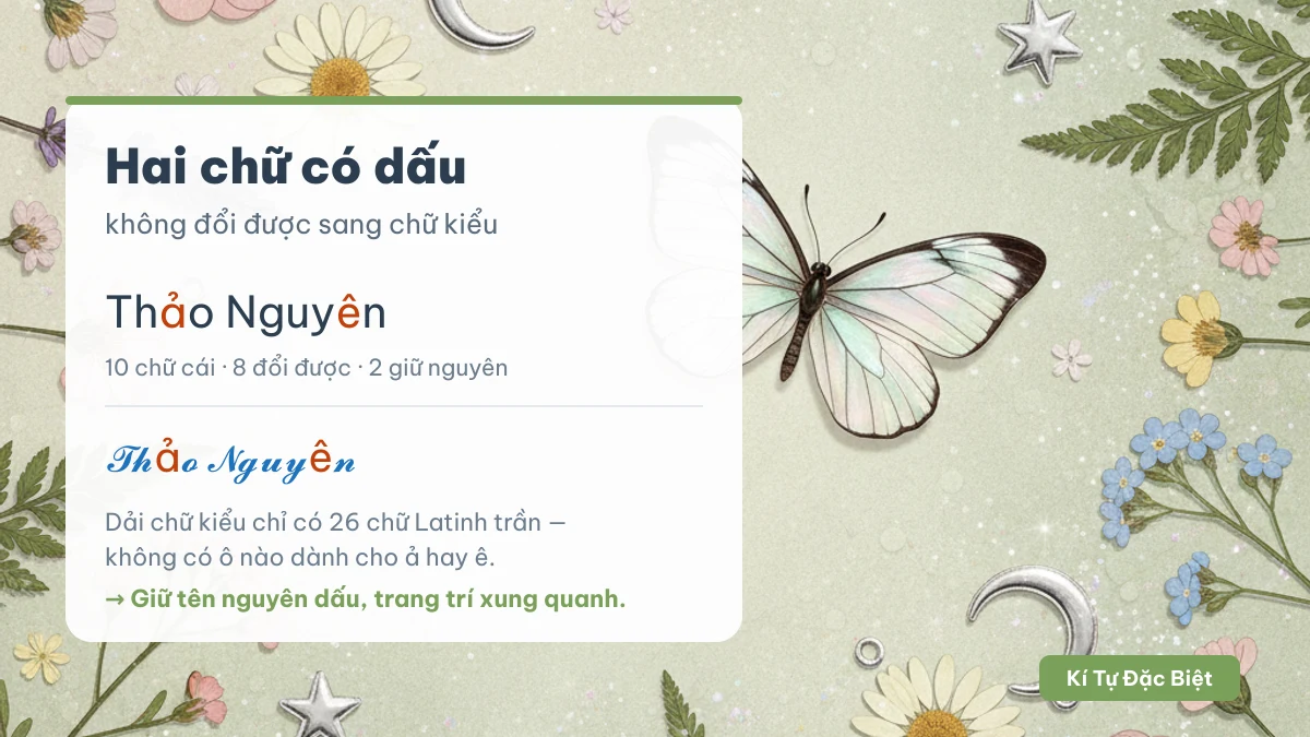 Chữ ả và ê của tên Thảo Nguyên không đổi được sang chữ kiểu
