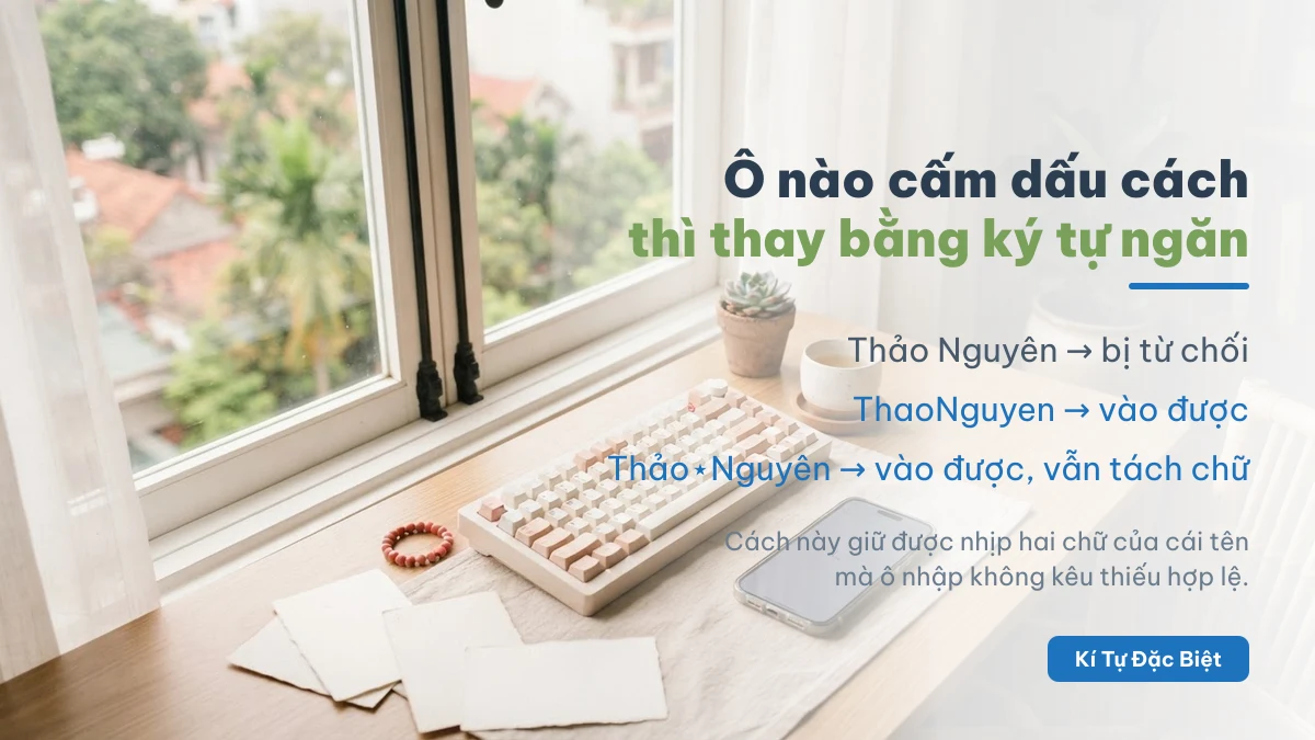Thay dấu cách trong tên Thảo Nguyên bằng ký tự ngăn để ô đổi tên nhận