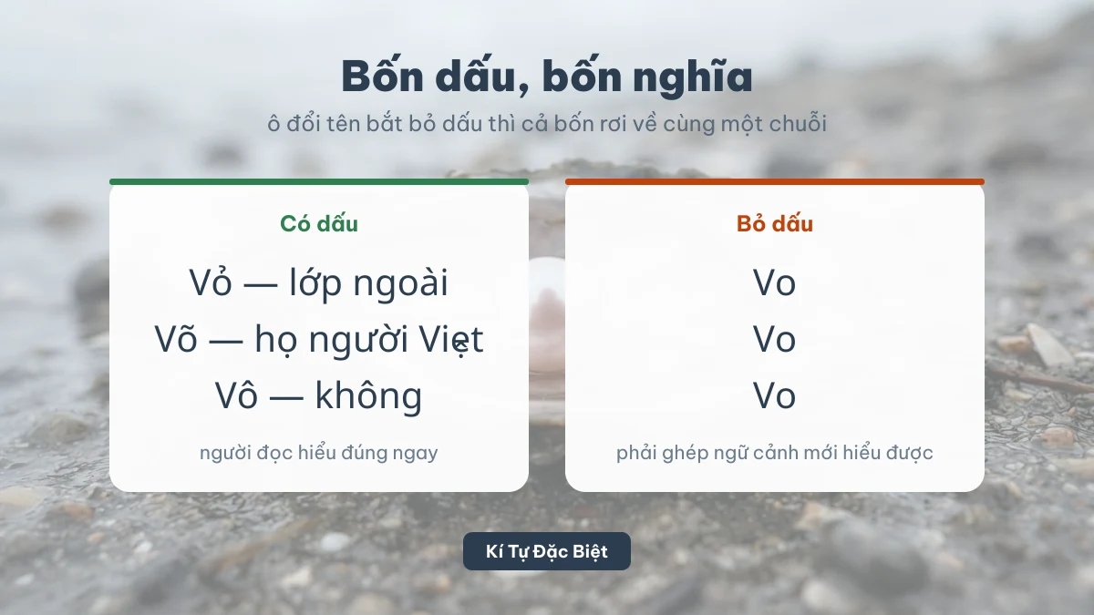 Bốn cái tên khác nhau cùng rơi về chuỗi Vo khi bỏ dấu