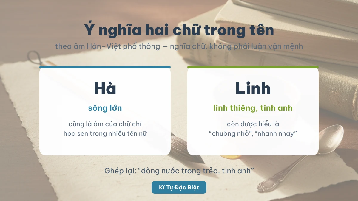 Ý nghĩa tên Hà Linh: Hà là sông lớn, Linh là linh thiêng tinh anh