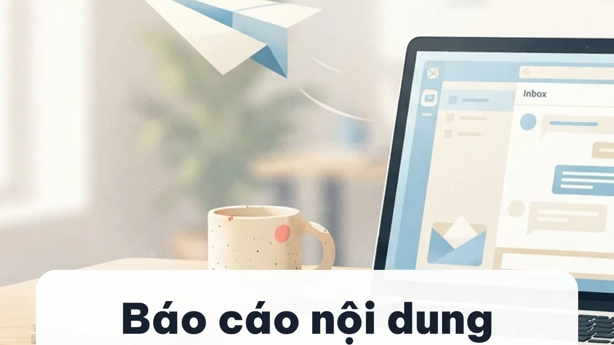 Máy tính xách tay và máy bay giấy minh hoạ gửi báo cáo nội dung