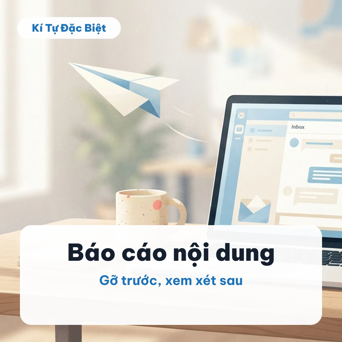 Máy tính xách tay và máy bay giấy minh hoạ gửi báo cáo nội dung